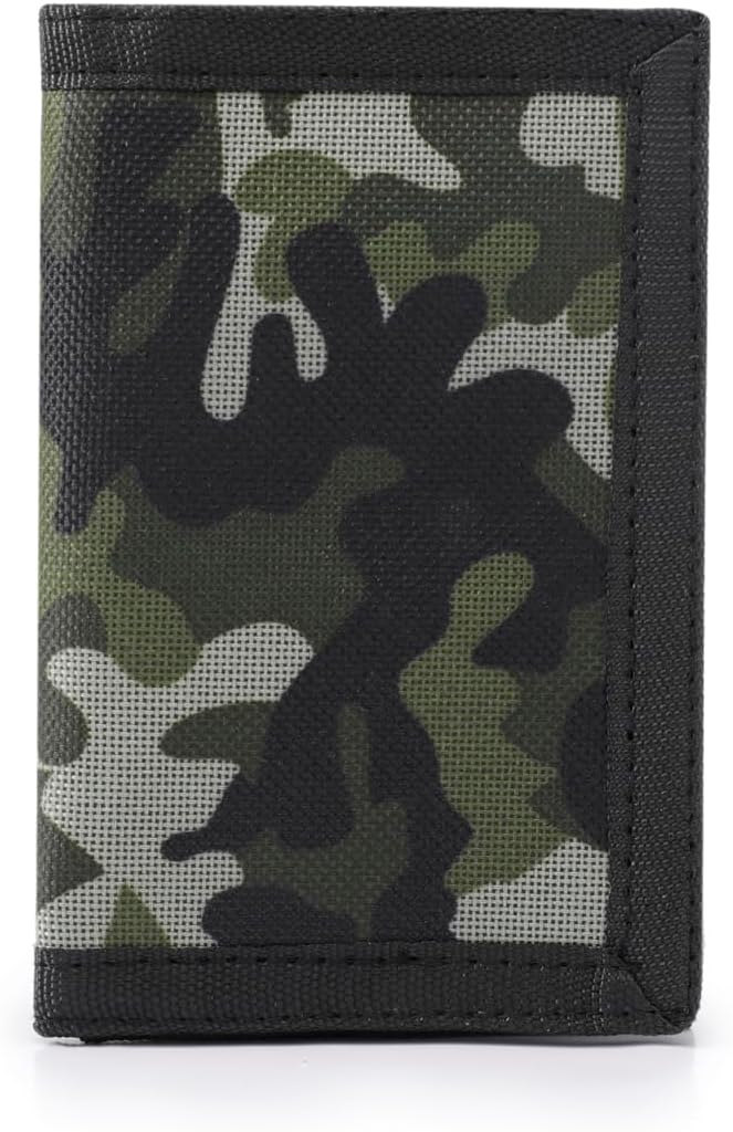 Nitort Kids Wallet RFID Trifold Strong Velcro Canvas School Coin Pocket with Zipper Lovely Novelty Card Holder for Sports Children Birthday Festival Gifts (2-Green Camouflage) - Image 1
